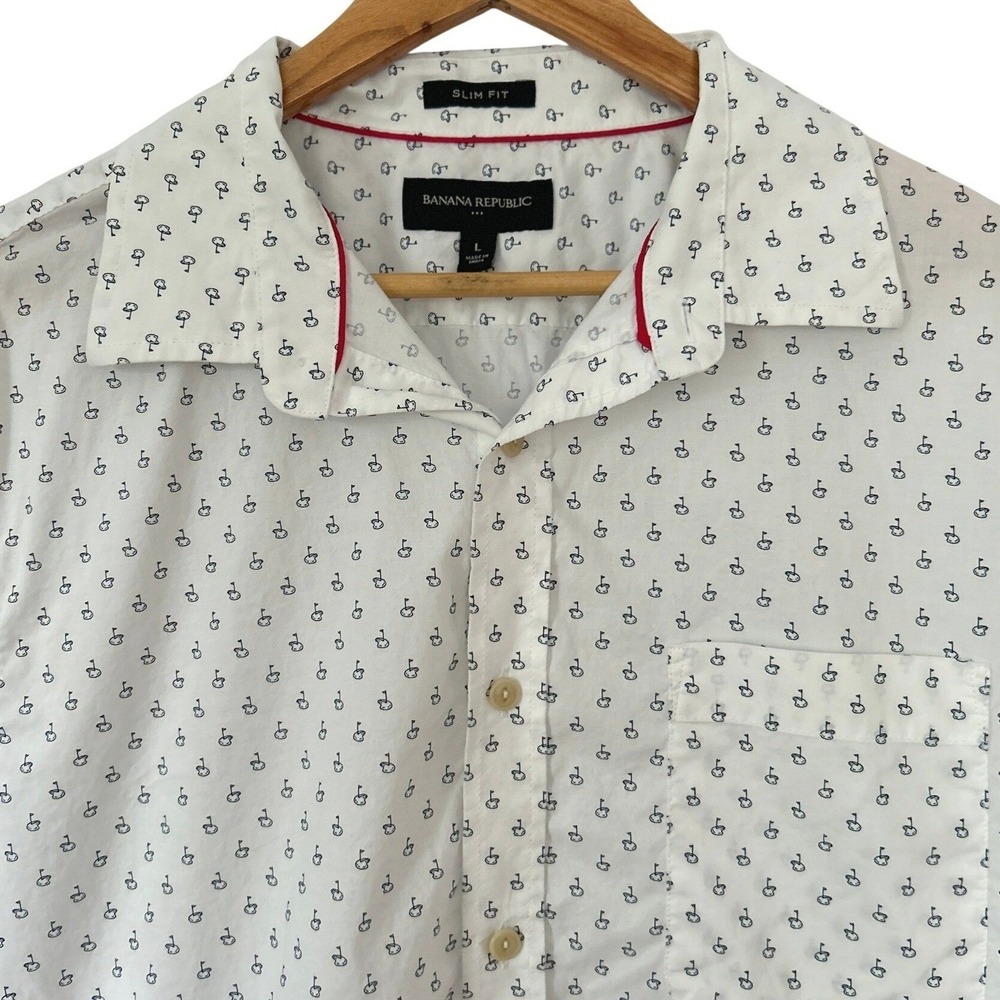 Banana Republic Factory Slim-Fit Shirt L White Novelty Golf Print 100% Cotton